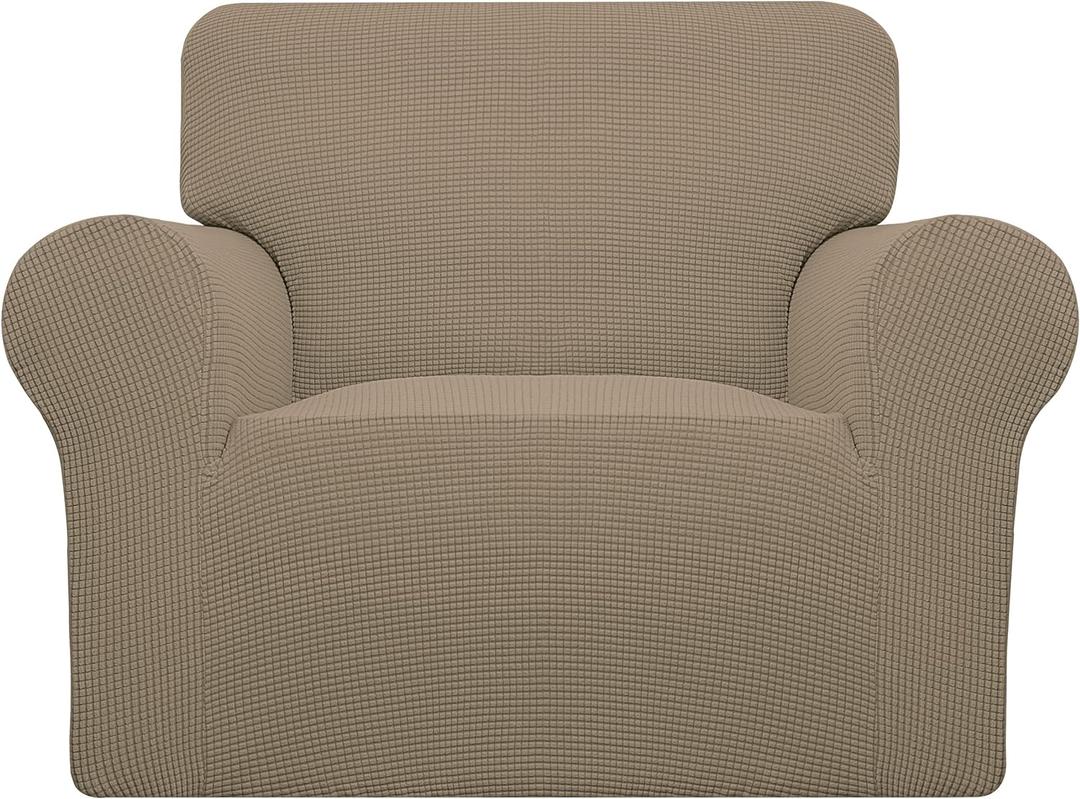 Easy-Going Stretch Chair Sofa Slipcover 1-Piece Couch Sofa Cover Furniture Protector Soft with Elastic Bottom for Kids, Pet. Spandex Jacquard Fabric Small Chair, Natural)