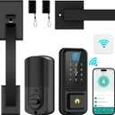 Front Door Lock Set 5 in 1 - WiFi Remote Control Unlock, Smart Locks for Front Door, Keyless Entry Door Lock Deadbolt with Handle Set, Bluetooth Enabled with Alexa Voice Control (Black)