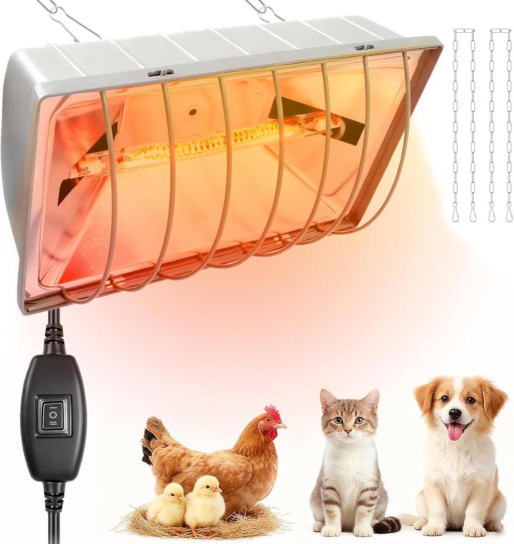 Chicken Coop Heat Lamp Carbon Fiber Tube,Adjustable 2-Level Temperature Brooder Heater Lamps for Chicks,Hanging Chicken Warmer for Livestock Dog Kennel,Cat House,Rectangle 175W/275W