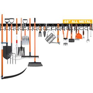 ELEAD 68'' All Metal Adjustable Garden Tool Organizer: Garage Tool Organizer Wall Mount with Black Hooks, Garage Organizers and Storage, Tool Hangers for Shed