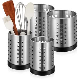 4 Pack Stainless Steel Utensil Holder Small Metal Restaurant Cooking Utensil Holder Set SUS304 Silverware Utensils Drying Rack Utensils Drainer for Countertop Forks Spatul
