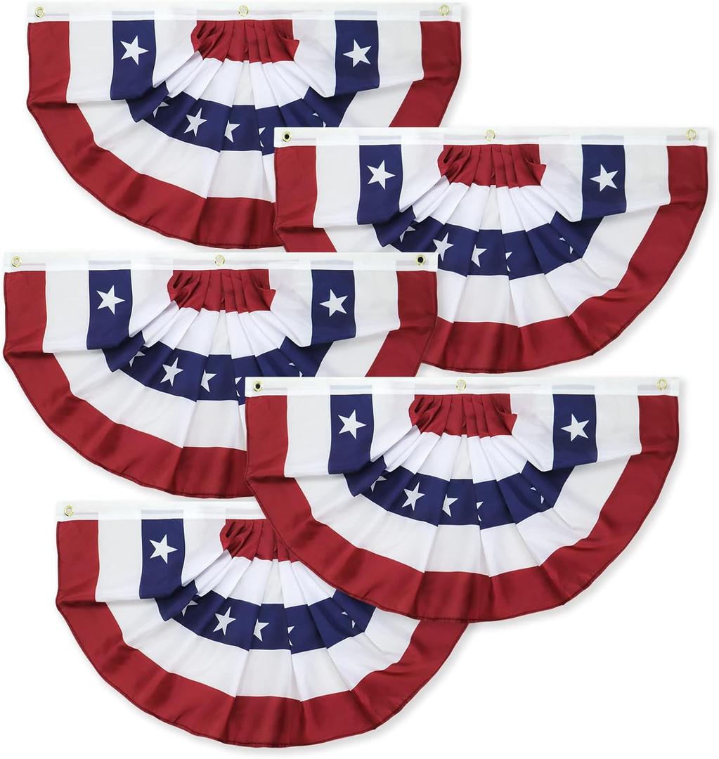 American Pleated Fan Flag, 3 X 1.5 Ft USA Patriotic Flag Bunting Half Fan Banner 4th of july decorations Indoor/Outdoor (red-5pcs)
