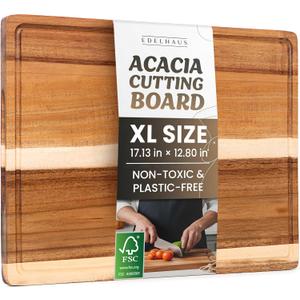Acacia Wood XL Cutting Board for Kitchen, Large Cutting Board 17.1  12.8 - Wooden Chopping Boards with Juice Groove, Non-Toxic, Knife-Friendly & Durable  Housewarming Gift, Charcuterie & Meal Prep