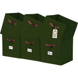 DECOMOMO Storage Cubes, 13x13x13 Storage Cube Bins with Labels, Fabric Organizer Bins (13" / 6pcs, Olive Green)