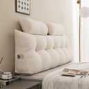 Headboard Pillow Queen Bed Wedge Pillow,Featuring Two Neck Pillow,Two Backrest Pillow And Two Large Side Pockets, Removable Cover, For Bed Rest Reading Pillow Sofa Bed Pillow,Teddy Velvet/Beige (Queeen)