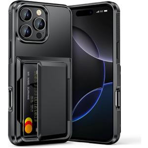 Vofolen for iPhone 16 Pro Max Case Wallet with Card Holder [Max 5 Cards] Dual Layer Heavy Duty Shockproof Drop Protective Hidden Flip ID Slot Cover for iPhone Pro Max Phone Case for Men Women-Black
