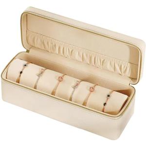 Bescott Bracelet Jewelry Box with 1 Removable Roll - Holder stores Bracelets Bangles Watches Display on Stand or Dresser (Beige-Large-12.2X4.5"X4.5")