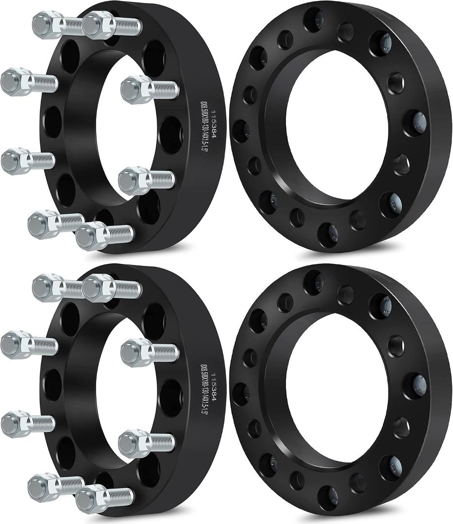 SCITOO 4PCS 8x6.5 to 8x180 Wheel Adapters 1.5 inch 14x1.5 Studs fit for 2001-2010 for Silverado 2500HD 2001-2007 for Silverado 3500 Wheel Adapters Kit 8x165.1mm to 8x180mm 130mm Center Bore 8 Lug