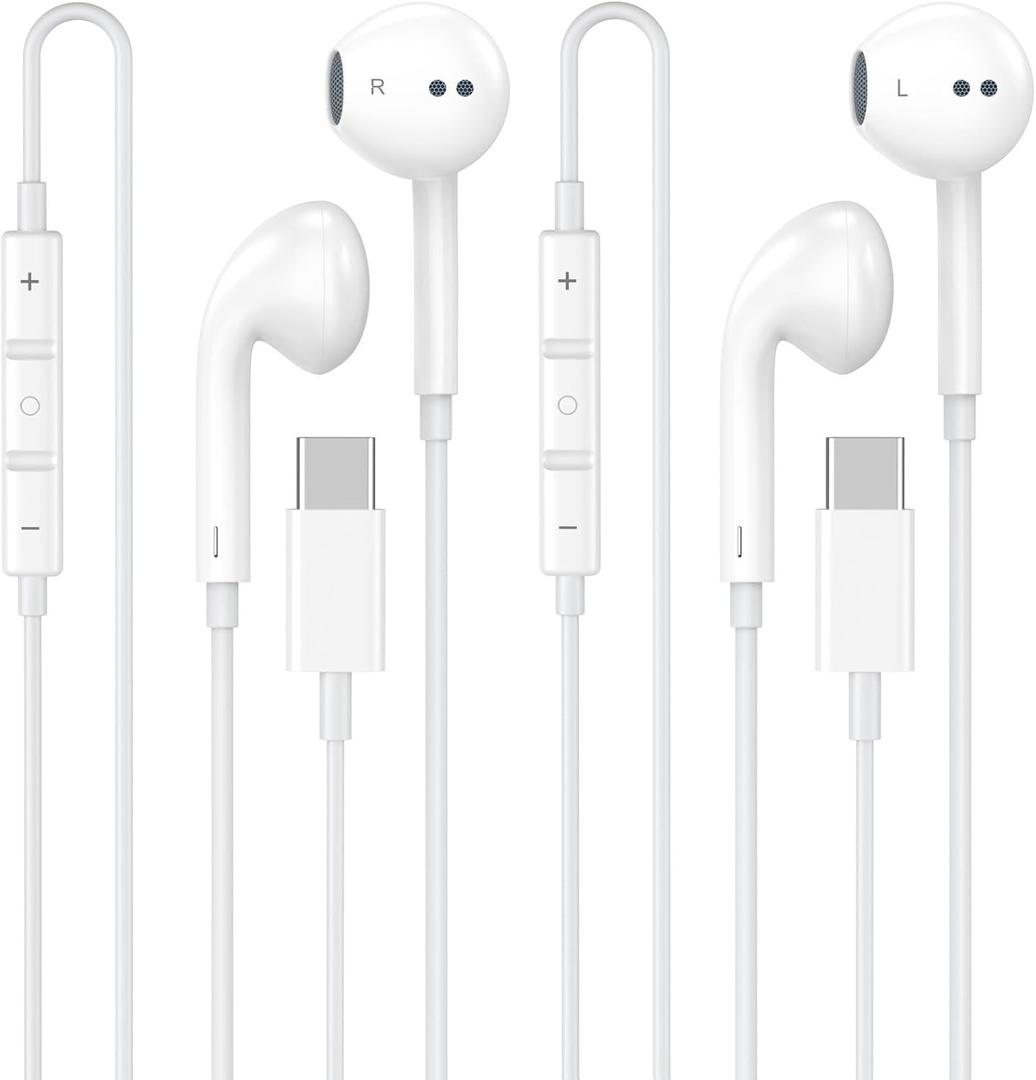 2 Pack USB C Headphones for iPhone 17 16 15, Wired Headphones USB C with with Microphone & Remote Control Noise Cancelling for iPhone 17 16 15 Pro Max, iPad Pro, Galaxy S25 S24 S23 Ultra, Pixel 9 8 7
