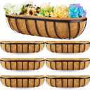 6 Pcs 24 Inch Railing Planter Window Box Deck Window Planter Basket with Coconut Liner Metal Hanging Outdoor Flower Box Decoration for Balcony Porch Fence Patio Garden Fence Lawn