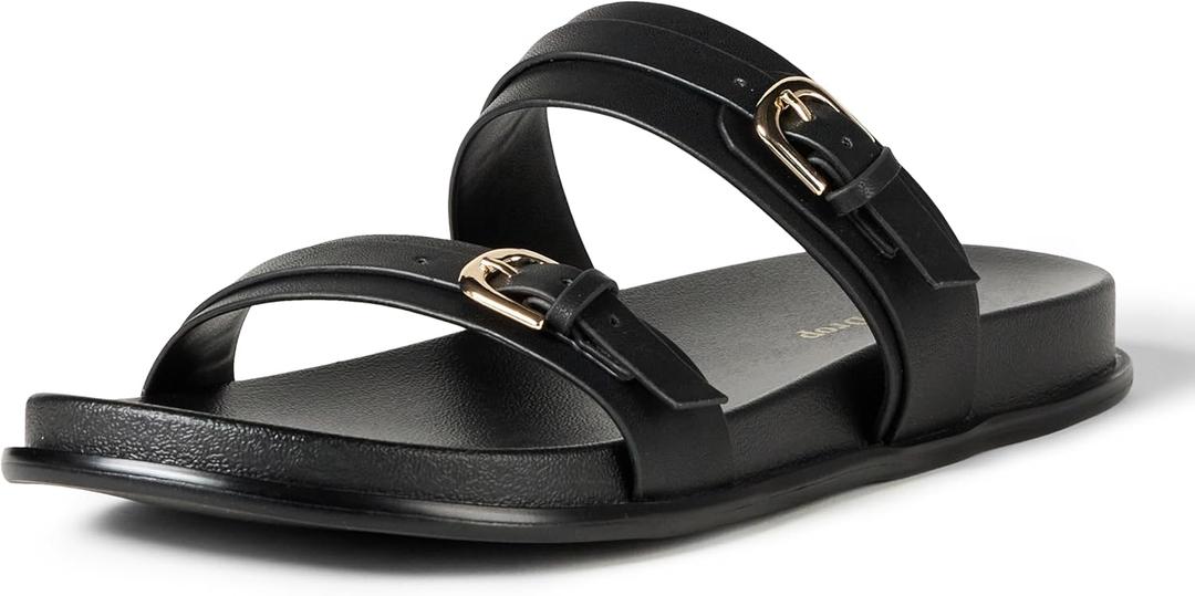 The Drop Women's Avona Two Strap Slide Sandals (9.5, Black)