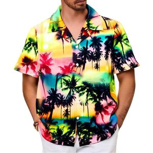 UNIQUEONE Men's Hawaiian Short Sleeve Button Down Tropical Floral Beach Vacation Shirt (XXL)
