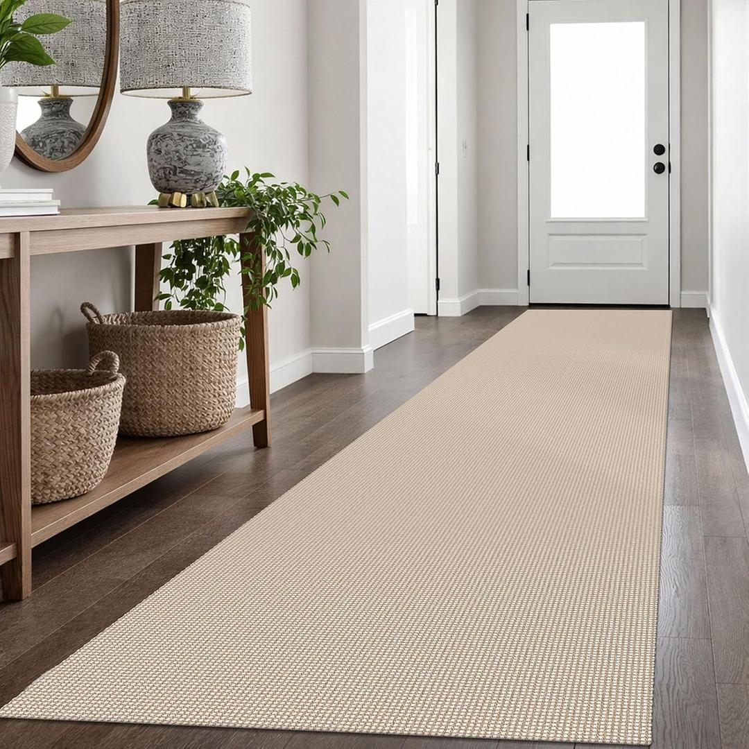 IOHOUZE Washable Exrea Long Hallway Runner Rug 3x16 Non Slip Rubber Backed Kitchen Runner Entryway Runner Indoor, Woven Rugs Floor Carpet for Kitchen Hall Entryway, Cream/Beige