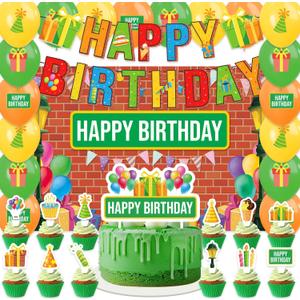 42Pcs Sesame Friends Street Birthday Party Supplies Including Backdrop,Cake Toppers,Cupcake Toppers,Balloons for Boys Girls Sesame Theme Party