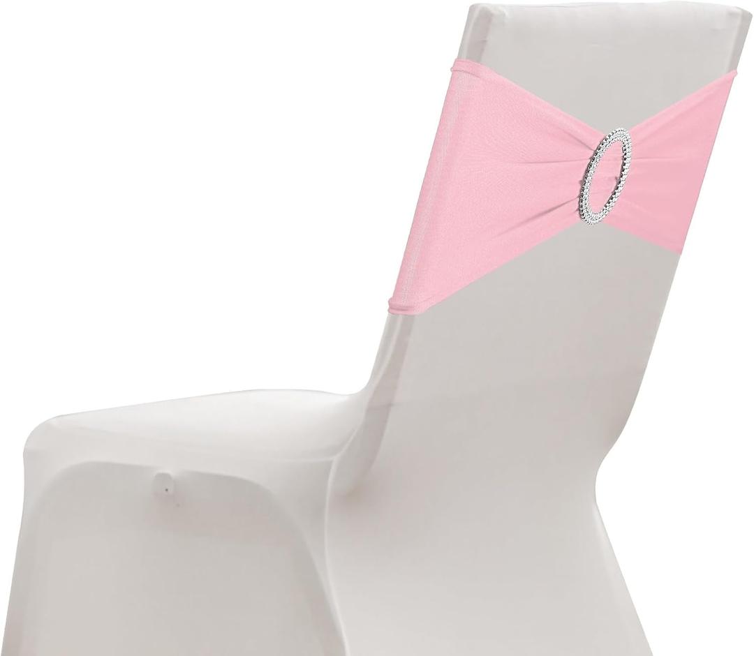uxcell 10 Pack Chair Sashes, Stretch Chair Cover Band with Buckle Slider Polyester Bows Cover Band Universal Elastic Ties for Wedding Party Ceremony Event Decorations, Light Pink