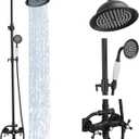 Outdoor Shower Faucet Set, Exposed Shower System 3 Function,Rainfall Shower Head,Adjustable Hand Held Shower Head and Tub Spout, Double Knobs Cross Handle Shower, Wall Mounted, Matte Black
