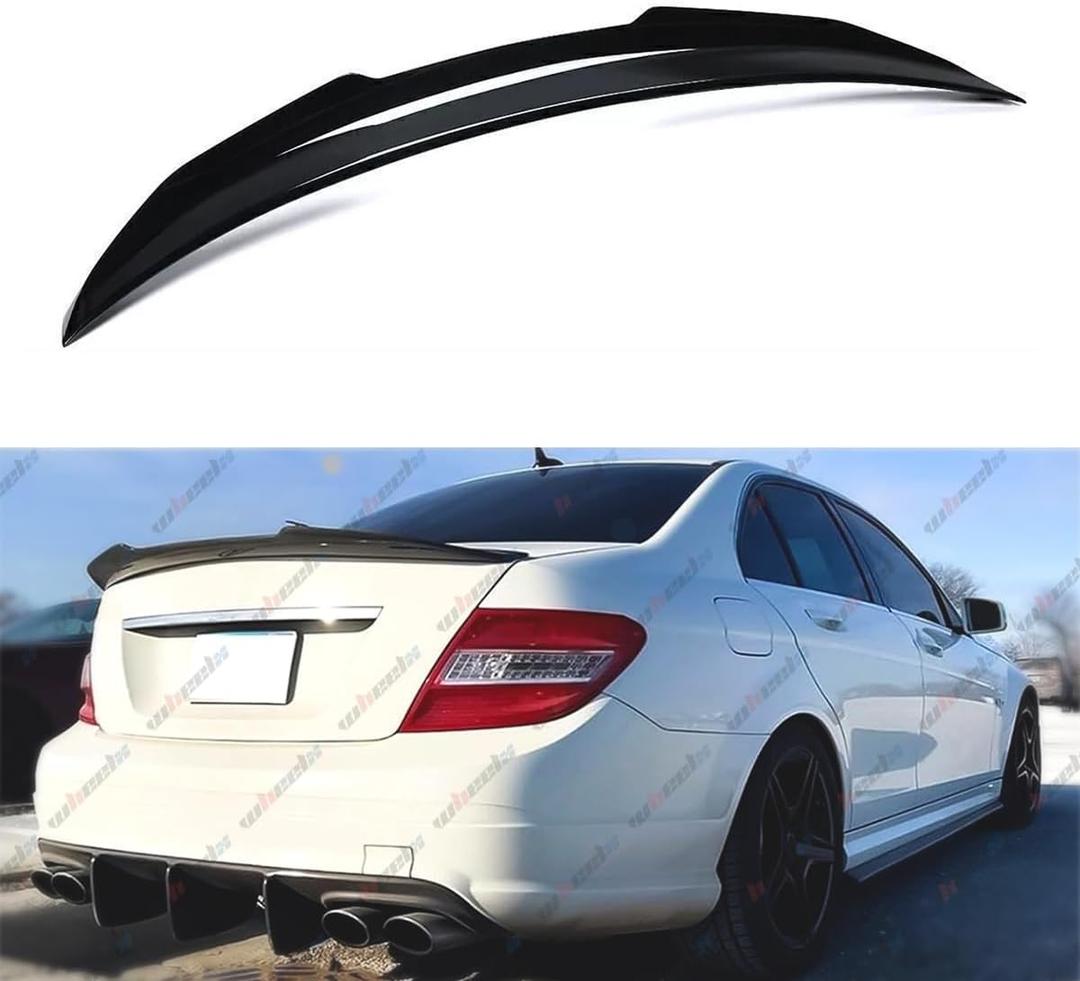 Rear Spoiler Compatible with 2008-2014 Mercedes Benz W204 C-Class, PSM Style Duckbill Fits for C180 C200 C250 C300 C350 C63 AMG, Duckbill Trunk Tail Deck Lid Wing Lip (Glossy Black)