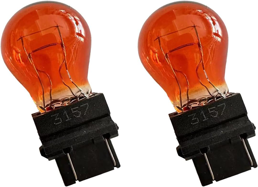 3157 Car Halogen Light Bulb, 12V P27-7W 3000K Automotive Brake/Reverse/Tail/Turn Signal/Side Marker Light Replacement Bulbs, Universal Long-Life Miniature Bulb for Cars Trucks SUV (Amber-2PCS)