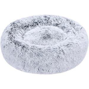 Amazon Basics Donut Pet Bolster Faux Fur Bed for Dog, Grey, 23" x 23"