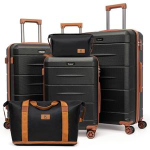 KUNEL Luggage Sets 5 Piece Hardshell Suitcase Sets with Detachable Spinner Wheels, ABS Carry on Luggage with TSA Lock,Travel,Black（20/24/28 Inch