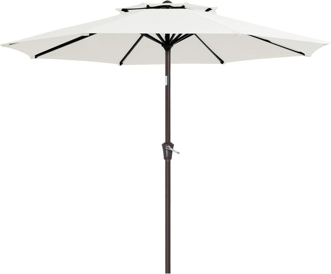 JEAREY 9' 2-Tiers Patio Umbrellas Outdoor Table Market Umbrella w/Push Button Tilt/Crank, 8 Sturdy Ribs, UV Protection Waterproof Sunproof(Cream White)