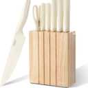 Premium Quality 8-Piece Knife Set with Block, Lightweight and Strong,  Ergonomic Handles for Home,Dishwasher Safe  (Large, White)