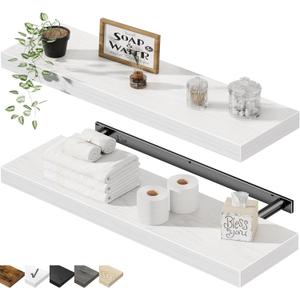 QEEIG Floating Shelves for Wall 23.6" Long - Wall Mounted Shelf Bathroom Kitchen Living Room Bedroom Farmhouse Home Decor Display Bookshelf Large 23.6 x 9.3 inch Set of 2, White (008-60W)