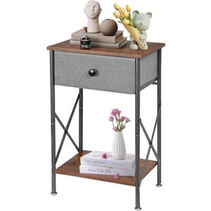 VECELO Nightstand with Drawer, End Table with Storage, Adjustable Metal Feet, Wood Tabletop, 5.5" Drawer & Open Shelf, Easy to Clean, Small Table for Printer, Livingroom or Bedroom, Dark Grey (set of 1)