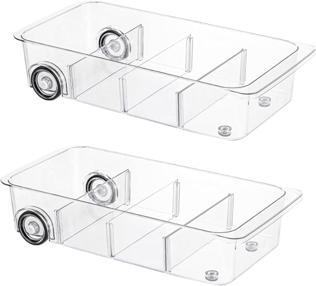 Fridge Organizer Bins With Wheels, 2 Pack Roll Out Refrigerator Organizers And Storage Refrigerator Drawer With Dividers, Upgrade Thick Plastic Pantry Storage Bins, Kitchen Organization