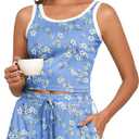 PrinStory Womens Pajamas Set Summer 2 Piece Pajama Sleeveless Tank and Shorts Soft Pj Sets with Pockets (Blue, XL)