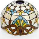 JIQHOHX Baroque Lamp Shade Replacement, 12X7 Inch Stained Glass Lampshades, Only 1-5/8-Inch Fitter Opening for Arched Floor Lamp Torchiere Lamp Pendant Light Ceiling Lamp,Blue(Yellow)