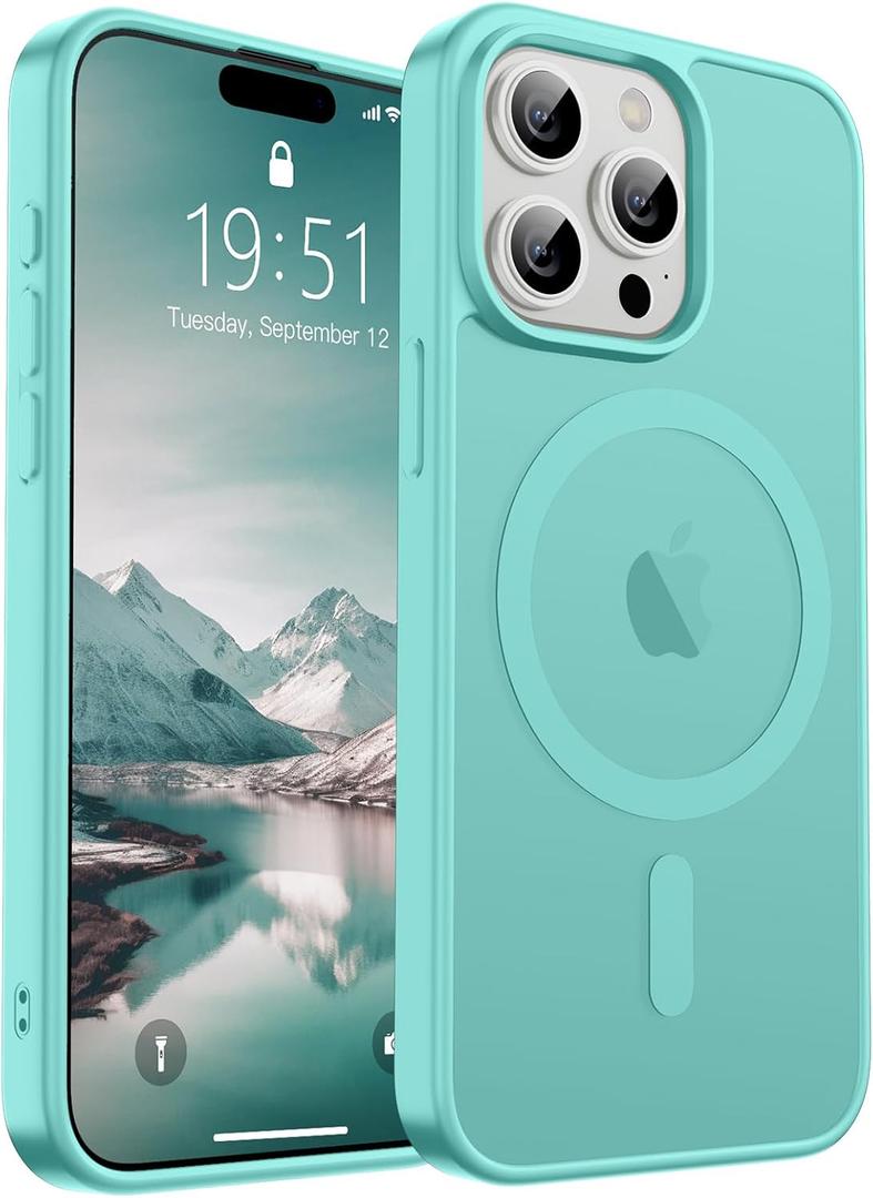 SUPFINE Magnetic for iPhone 15 Pro Case (Compatible with MagSafe) (Military Grade Drop Protection) Translucent Matte Shockproof Phone Cover,Blue Green