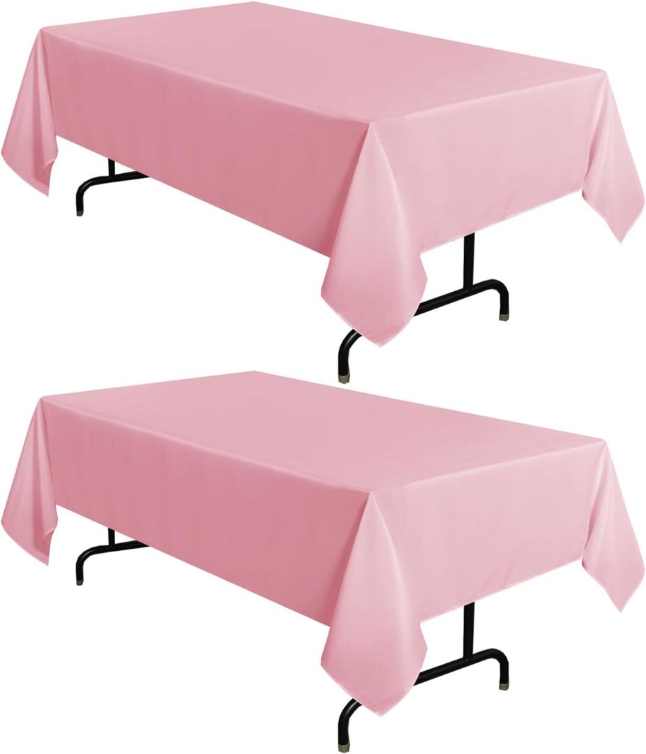sancua 2 Pack Pink Tablecloth 60 x 102 Inch, Rectangle Table Cloth for 6 Feet Tables - Stain and Wrinkle Resistant Washable Polyester Table Cover for Dining Tables, Valentines Parties