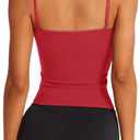 LASLULU Sports Bras for Women Square Neck Padded Adjustable Spaghetti Strap Backless Sleeveless Workout Long Tank Tops (Red, L)