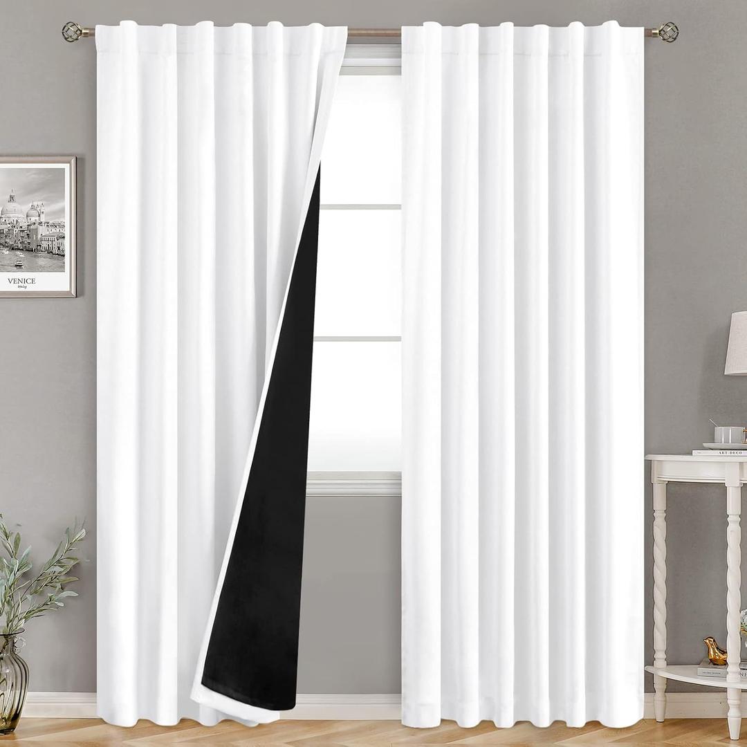 BGment Pure White 100% Blackout Curtains for Bedroom, Black Out Living Room 84 inch Panels with Thermal Liner, Rod Pocket and Back Tab Double Layer Room Darkening Drapes, 2 Panels, Each 52 x 84 Inch 