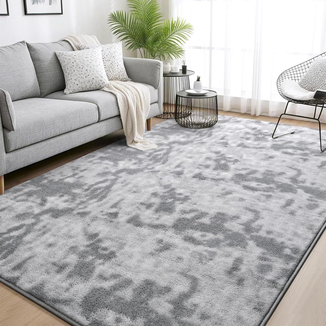 FlyDOIT Large Area Rugs for Living Room Bedroom, 5x8 Ft Tie-Dyed Light Grey Ultra Soft Comfy Thickened Memory-Foam Indoor Carpets, Cozy Modern Floor Rug for Boys Girls Playroom Dorm Nursery Home Dcor