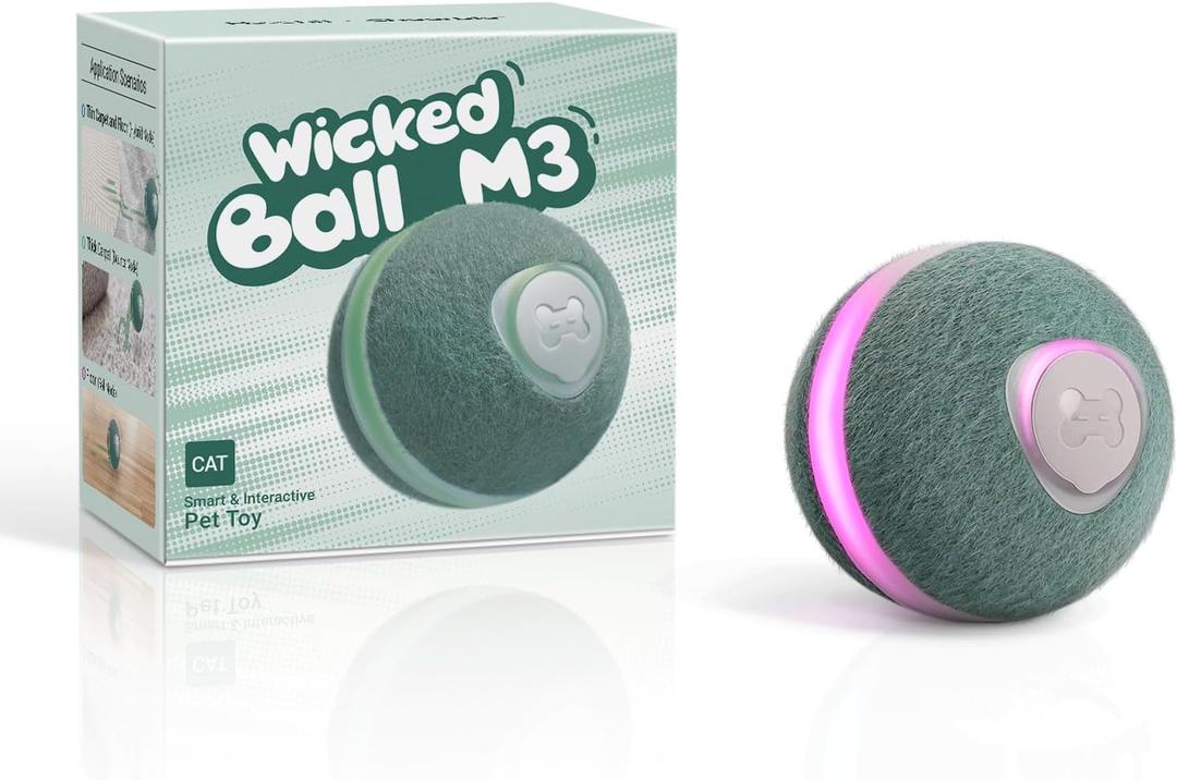 Cheerble 2025 Upgrade Interactive Cat Ball, Wicked Ball M3, Automatic Moving Toy for Indoor Cat Kitten, Smart Anti-Depression Pet Toy Fun Gift with Light (Green)