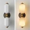 Vintage Bathroom Vanity Light - 2-Light Milk Glass Sconce with Antique Brass Finish & White Shade, Wall Sconce Lighting for Bathroom Mirror, Hallway, Living Room, Bedroom