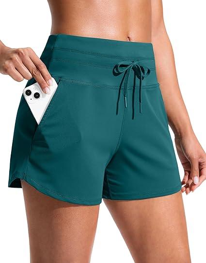 Soothfeel Women's Athletic Running Shorts with Pockets 3.5" Quick Dry High Waisted Workout Active Gym Shorts for Women (Turquoise)