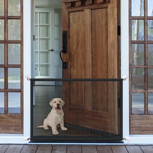 Mesh Dog Gate for Pets, Magic Pet Gate for The House, Portable Puppy Safety Fence Guard for Stairs and Doorways, Easy Install Anywhere, 31" W x 30" H, 8 Hooks