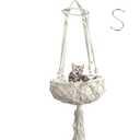 kathson Macrame Cat Hammock with Cushion,Handwoven Cats Bed,Hanging Indoor Boho Kitten Swing Beds for Playing Sleeping Climbing and Lounging(XL)