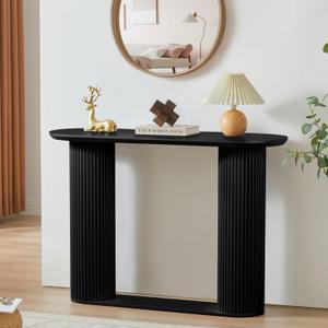 Fluted Console Table, Farmhouse Entryway Table with Storage and Fluted Wood Legs, Narrow Sofa Table Small Long Entry Table for Entrance, Hallway, Living Room (Black), 13.77"D x 42.51"W x 29.52"H