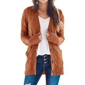 PRETTYGARDEN Women's Open Front Cardigan Sweaters Fall Fashion Button Down Cable Knit Chunky Winter Clothing Outerwear Coats (Large, Brown)