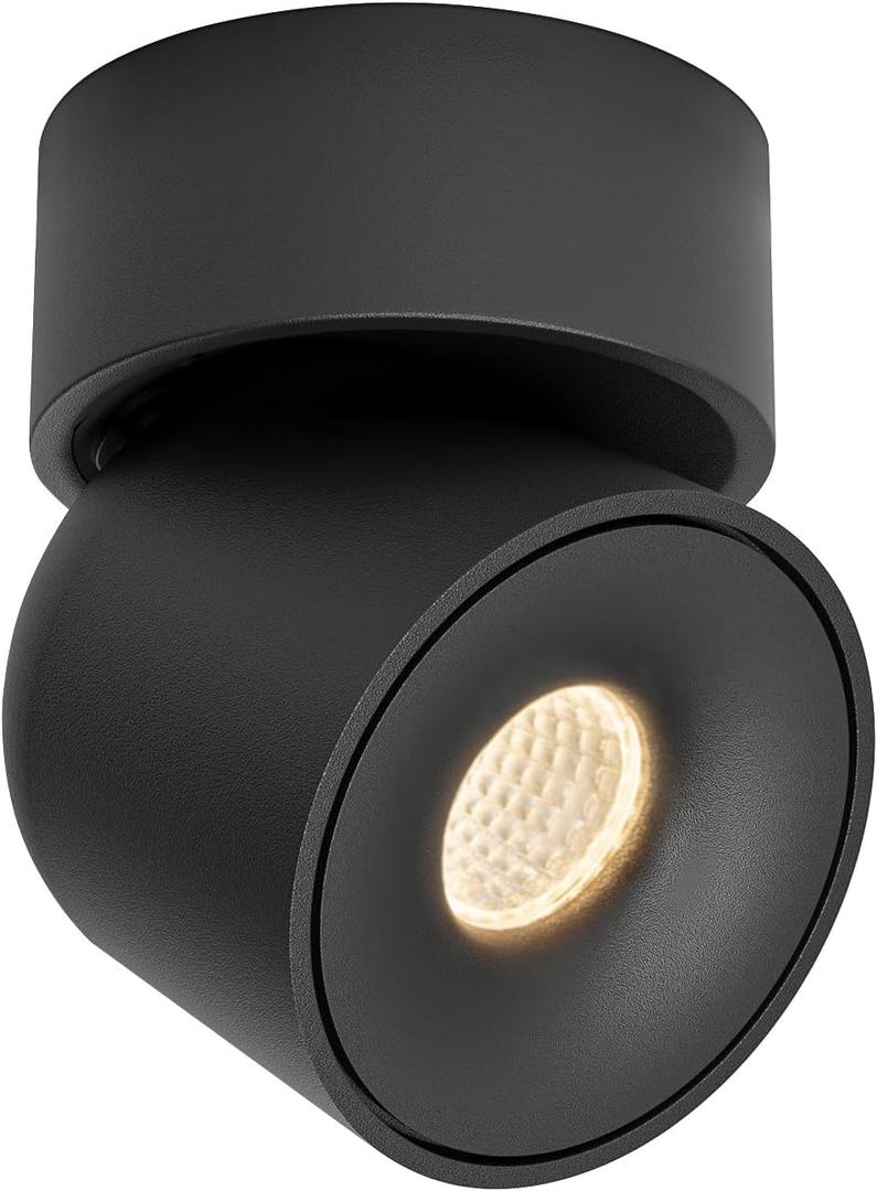 Aisilan Ceiling Spot Light, 7W Dimmable LED Spotlight Indoor, Black Wall Surface Mounted Spotlight Fixtures, 360Adjustable Directional Lighting for Home Picture Bedroom, 3000K, CRI 97+ (Black 1 Pcs)