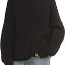 Ugerlov Women's Oversized Sweaters Batwing Sleeve Mock Neck Jumper Tops Chunky Knit Pullover Sweater,Black L/XL