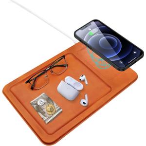 Valet Tray with Wireless Charging, Desk and Night Stand Organizer, 15W Charging Station, Wireless Charging Tray, Compatible with Wireless Charging Phone