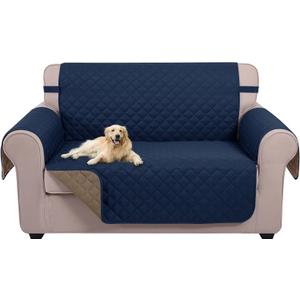 U-NICE HOME Loveseat Sofa Cover Reversible Couch Cover for Dogs with Elastic Straps Water Resistant Furniture Protector for Pets Couch Cover for 2 Cushion Couch (Loveseat, Navy/Taupe)