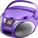 Magnavox MD6924 Portable Top Loading CD Boombox with AM/FM Stereo Radio in Black | CD-R/CD-RW Compatible | LED Display | AUX Port Supported | Programmable CD Player | (Purple)