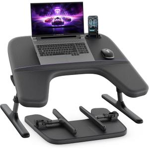 SAIJI Laptop Lap Desk for Bed & Couch, Adjustable Height & Angle Bed Desk with Soft Armrest for Adults, Ergo Curve Folding Bed Table for Working, Reading and Gaming, Laptop Desk for Bed (Black)