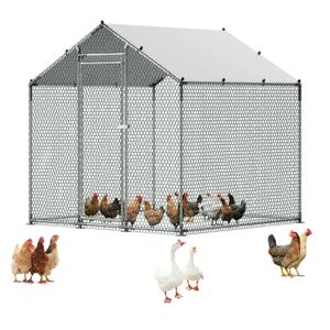 VEVOR Metal Chicken Coop, Large Walk-in Chicken Runs with Cover, Spire Roof Hen House Enclosure with Security Lock, Outdoor Duck Rabbit Cage Poultry Pen for Backyard, Farm, Yard  6.56x6.56x6.56ft